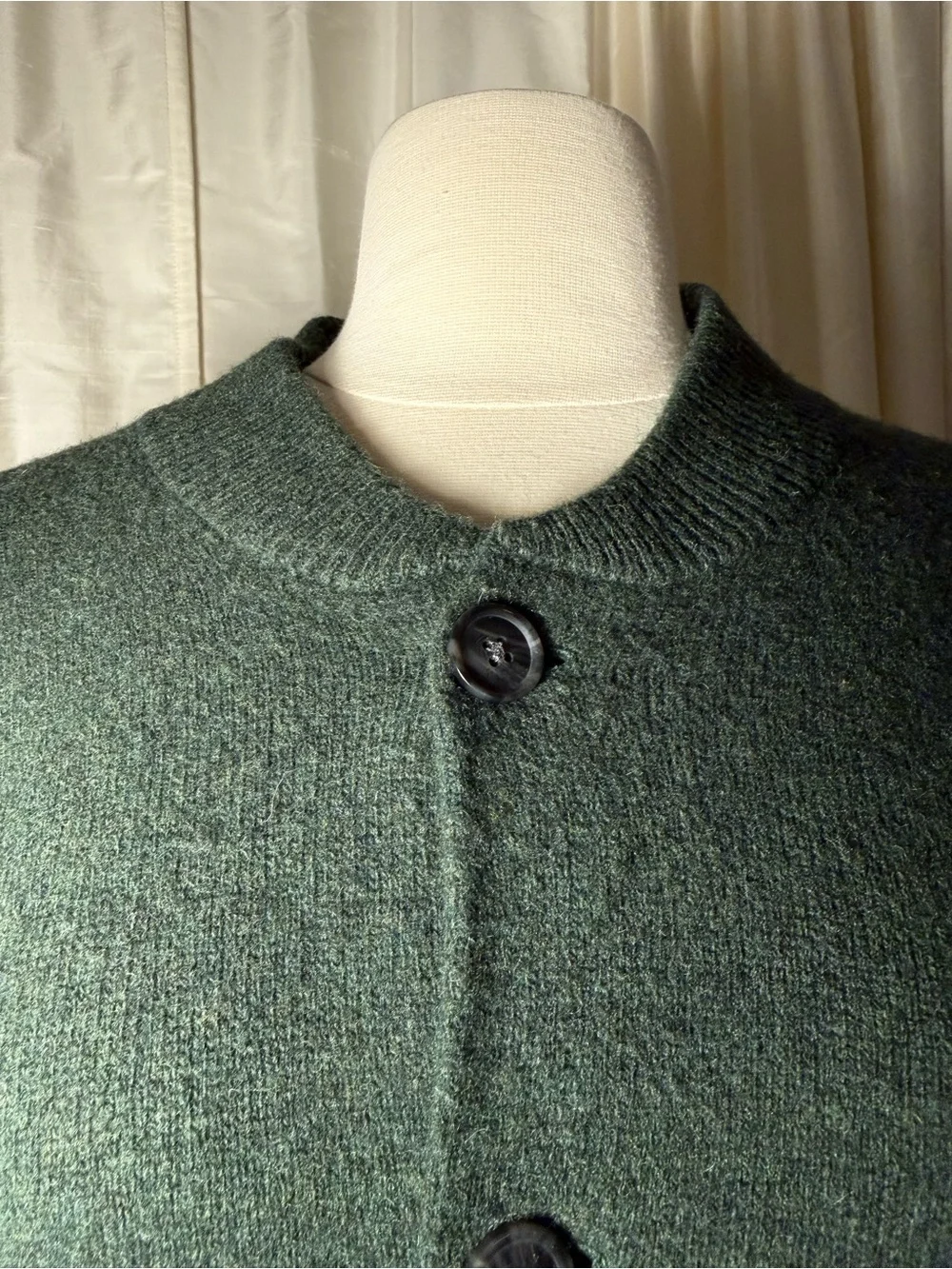 Vintage J Crew Dark Green Button-Front Lambs Wool Women's Sweater Cardigan